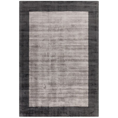 Modern Rug, Luxurious LivingRoom, & Bedroom Rug, Viscose Bordered Rug, Easy to Clean Silver Charcoal Rug-120cm X 170cm