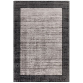 Modern Rug, Luxurious LivingRoom, & Bedroom Rug, Viscose Bordered Rug, Easy to Clean Silver Charcoal Rug-160cm X 160cm (Square)