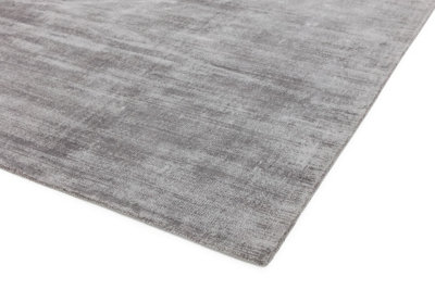 Modern Rug, Plain Bedroom Rug, Living Room Rug, Viscose Plain Rug, 7mm Silver Modern Classy Rug-66 X 240cm (Runner)