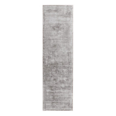 Modern Rug, Plain Bedroom Rug, Living Room Rug, Viscose Plain Rug, 7mm Silver Modern Classy Rug-66 X 240cm (Runner)