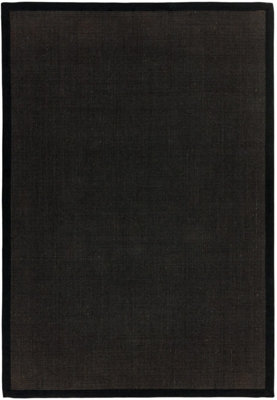 Modern Rug, Plain Natural Fibres Rug for Living Room, Easy to Clean Bordered Rug, 4mm Anti-Slip Black Rug-120cm X 180cm