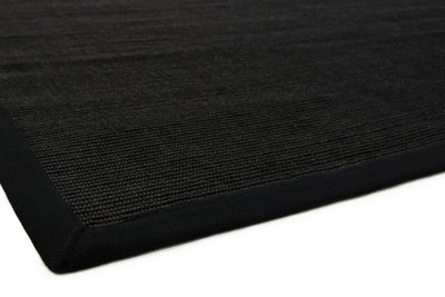 Modern Rug, Plain Natural Fibres Rug for Living Room, Easy to Clean Bordered Rug, 4mm Anti-Slip Black Rug-68cm X 240cm (Runner)