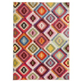 Modern Rug, Stain-Resistant Dining Room Rug, Chequered Rug for Bedroom & Living Room, 7mm Thick Multi Rug-120cm X 170cm