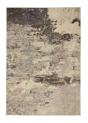 Modern Rug, Stain-Resistant Graphic Rug, Ivory Grey Abstract LivingRoom Rug, 6mm Thick Modern Bedroom Rug-66cm X 114cm