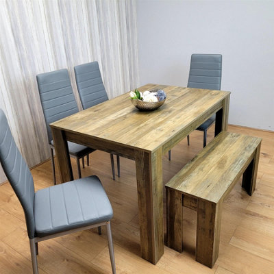 Modern Rustic Dining Table Set Wooden Table with 4 Grey Chairs and ...