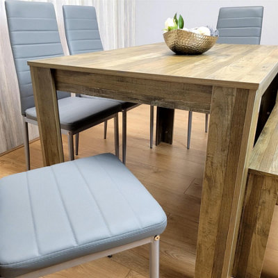 Modern Rustic Dining Table Set Wooden Table with 4 Grey Chairs and ...