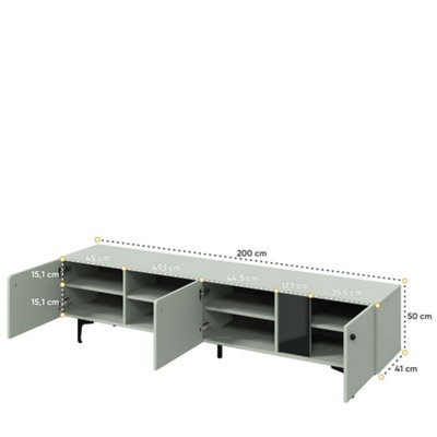 Modern Sage Green Milano TV Cabinet with Shelves - Sleek Entertainment Centre (H)500mm (W)2000mm (D)410mm, Stylish Media