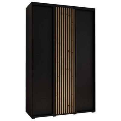 Modern Sapporo Sliding Door Wardrobe 150cm in Black: Stylish Storage for Small Spaces (H)2050mm (W)1500mm (D)600mm