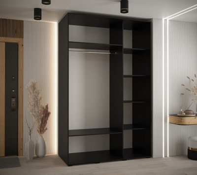 Modern Sapporo Sliding Door Wardrobe 150cm in Black: Stylish Storage for Small Spaces (H)2050mm (W)1500mm (D)600mm