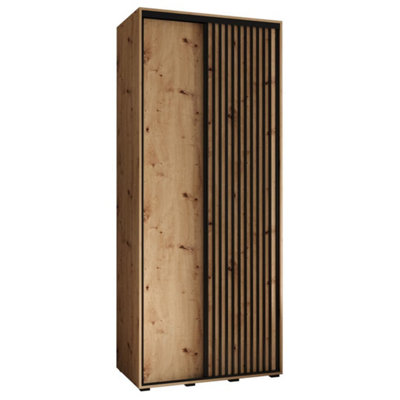 Modern Sapporo Sliding Door Wardrobewith Shelves and Hanging Rails - Oak Artisan (H)2050mm (W)1200mm (D)600mm