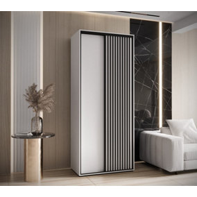 Modern Sapporo Sliding Door Wardrobewith Shelves and Hanging Rails - White Matt (H)2050mm (W)1200mm (D)600mm