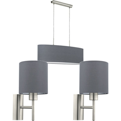 Modern Satin Nickel Ceiling Pendant Light with Matching Wall Sconces