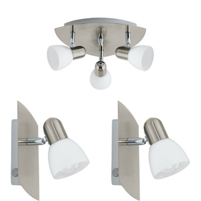 Modern Satin Nickel Ceiling Spot Light with 2 Matching Wall Sconces - Triangle Design