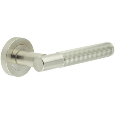 Modern Satin Nickel Lever Door Handle with Knurled Detailing - Interior Handle