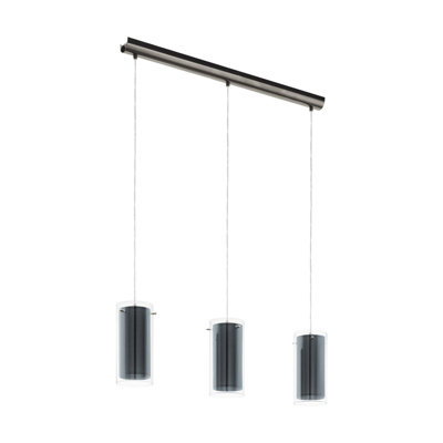 Modern Satin Nickel Pendant Ceiling Light with Clear Grey Glass Shade
