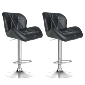 Modern Set of 2 Bar Stools Height Adjustable Counter Swivel Chairs PU Leather Bar Chairs for Home&Kitchen(Black)