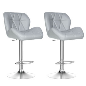 Modern Set of 2 Bar Stools Height Adjustable Counter Swivel Chairs PU Leather Bar Chairs for Home&Kitchen (Grey)