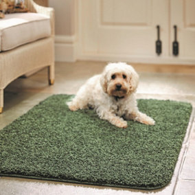 Modern Shaggy Forest Green Washable Plain Anti-Slip Easy To Clean Dining Room Rug-60cm X 100cm