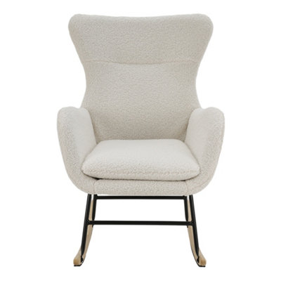 MODERN SHERPA UPHOLSTERED ROCKING CHAIR WITH HIGH BACK AND ARMRESTS, WHITE