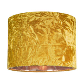 Modern Shiny Ochre Crushed Velvet 10 Table/Pendant Shade with Copper Inner