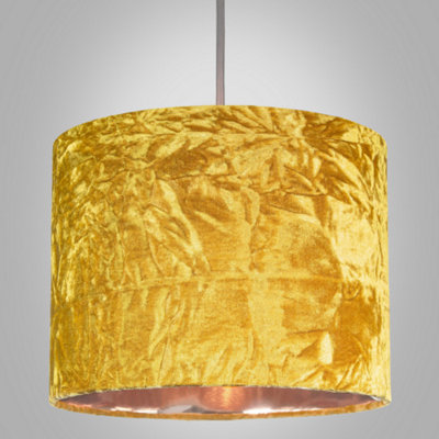 Modern Shiny Ochre Crushed Velvet 10 Table/Pendant Shade with Copper Inner
