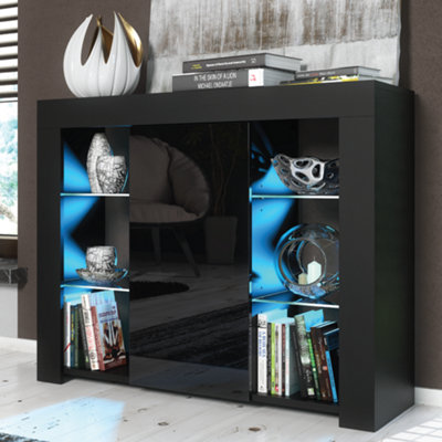 Modern Sideboard Display Cabinet Cupboard TV Stand Living Room High Gloss Doors - Black