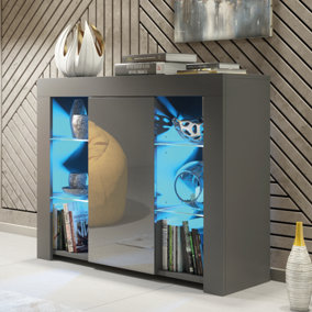 Modern Sideboard Display Cabinet Cupboard TV Stand Living Room High Gloss Doors -  Dark Grey