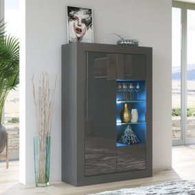 Modern Sideboard Display Cabinet Cupboard TV Stand Living Room High Gloss Doors - Dark Grey