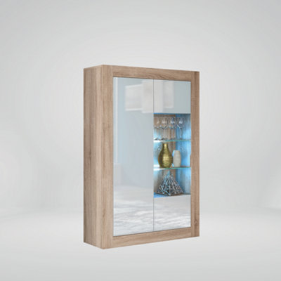 Modern Sideboard Display Cabinet Cupboard TV Stand Living Room High Gloss Doors - Oak & White