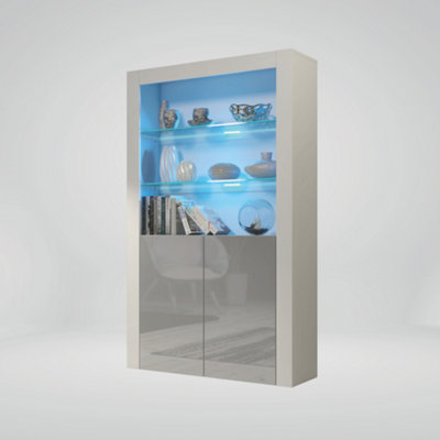 Modern Sideboard Display Cabinet Cupboard TV Stand Living Room High Gloss Doors - White & Grey