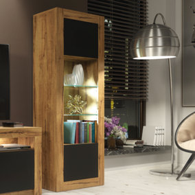 Modern Sideboard Display Cabinet Cupboard TV Stand Living Room Matte Doors - Oak & Black