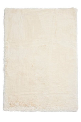 Modern Silky Faux Fur Plain Shaggy Ivory Rug for Living & Dining Room-60cm X 120cm (1ft. 11in. X 3ft. 11in.)