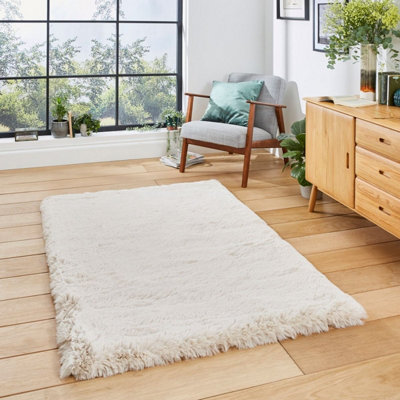 Modern Silky Faux Fur Stain Resistant Anti-Shed Plain Shaggy Beige Rug-60cm X 120cm (1ft. 11in. X 3ft. 11in.)