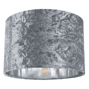 Modern Silver Crushed Velvet 12 Table/Pendant Lampshade with Shiny Silver Inner