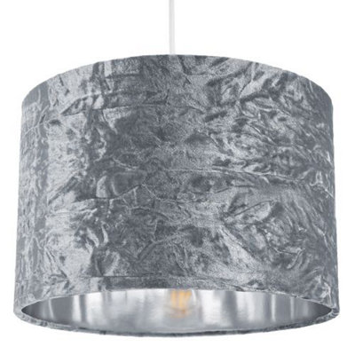 Modern Silver Crushed Velvet 12 Table/Pendant Lampshade with Shiny Silver Inner