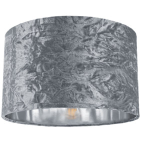 Modern Silver Crushed Velvet 14 Table/Pendant Lampshade with Shiny Silver Inner
