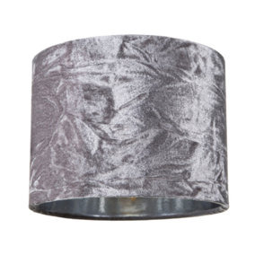 Modern Silver Crushed Velvet 8 Table/Pendant Lampshade with Shiny Silver Inner