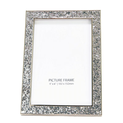 Modern Silver Glitter and Nickel Plated 4x6 Picture Frame for Table or Wall