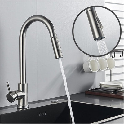 Modern Silver Kitchen Mixer Tap with Pull Out Spray Head Dual Function ...