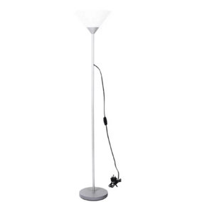 Modern Silver Uplighter Floor Lamp - Top-Rated Contemporary Lighting with Elegant White Shade - Height 178cm