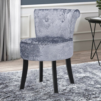 Modern Silver Velvet Upholstered Dressing Stool with Black Wood Legs