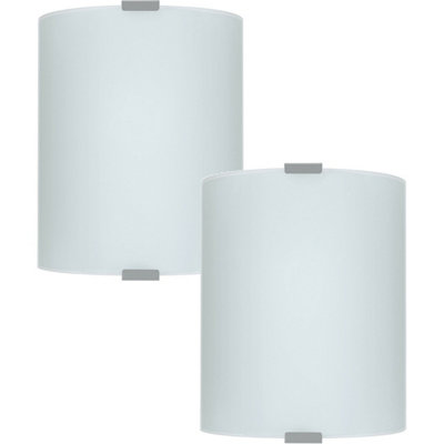Modern Silver Wall Flush Ceiling Light - 2 Pack with Satin Glass Shade