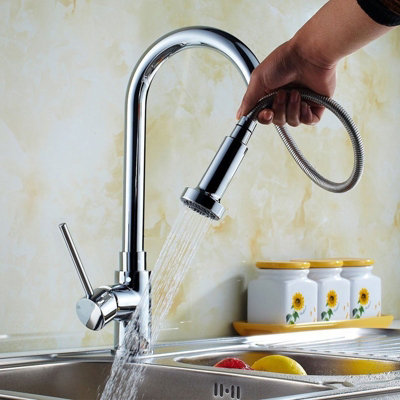 Modern Single Lever Pull Out Kitchen Brass Mixer Tap Chrome Finished ...