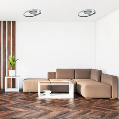 Modern Single Loop Strip Flush LED Powered Ceiling Light Fitting in Matt Grey