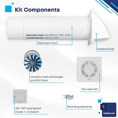 Modern Single Room Heat Recovery Kit 150mm with Wall Switch - 5