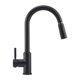 Modern Single Stainless Steel Handle Kitchen Faucet, Black