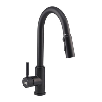 Modern Single Stainless Steel Handle Kitchen Faucet, Black