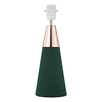 Modern Sleek Soft Green Velvet Table Lamp Base with Shiny Copper Metal Trim