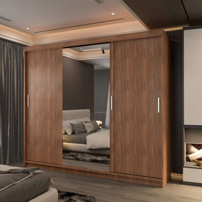 Modern Sliding Wardrobe LED Light - Full Length Mirror Centre Panel ...