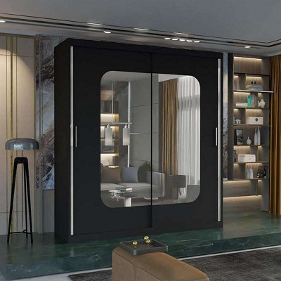 Modern Sliding Wardrobe with LED Light - Mirror & internal Storage ...